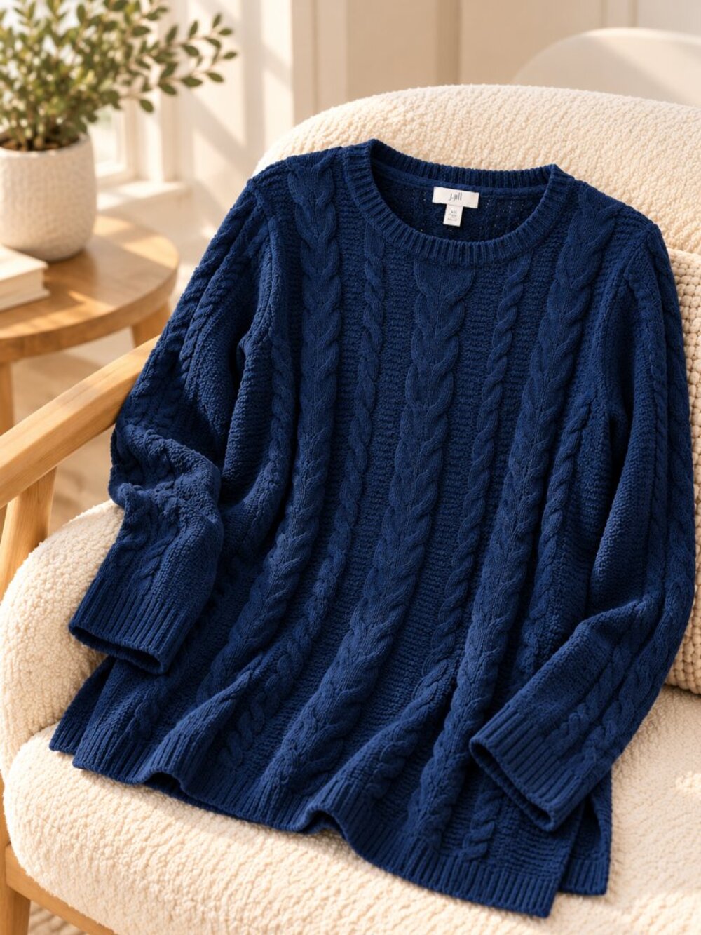 J.Jill Women’s XS Petite Navy Blue Cable Knit Chenille Sweater Tunic